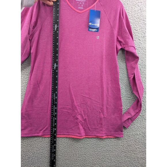 Champion Women's Fuschia Striped V-neck Long Sleeve Shirt NEW with Tags - Picture 10 of 13
